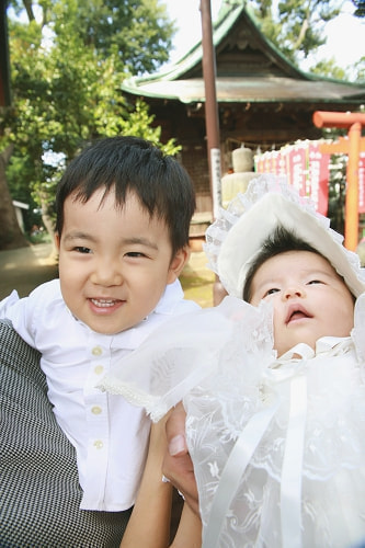 お宮参り写真 撮影場所 品川神社 兄弟