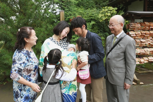 お宮参り写真 撮影場所 水天宮 日枝神社 お宮参り着物着付け、集合写真