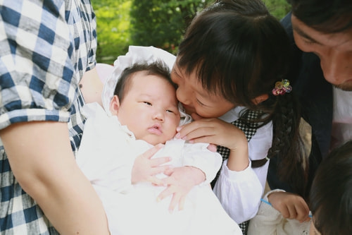お宮参り写真 撮影場所 水天宮 日枝神社 家族写真、兄弟、かわいい