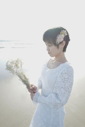 ブライダル(エンゲージメントフォト)写真 撮影場所 海(湘南) 鵠沼海岸、新婦